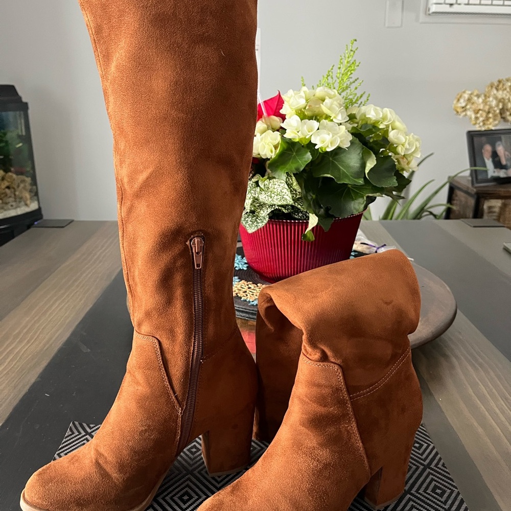 Cityclassified Brown Over the Knee Boots with Suede Material and Moderate Heel